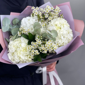 Букет "Суприм" из гортензий и хамелациума в Павловском Посаде