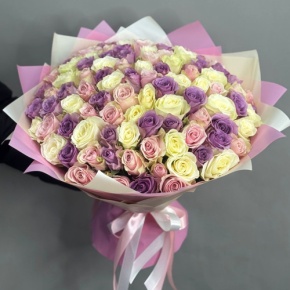 Букет из 101 розы пастельный микс (40 см) в Павловском Посаде