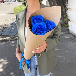 Букет из 3 синих роз Эквадор (70 см) в Павловском Посаде