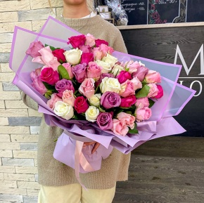 Букет 51 роза микс "Все оттенки нежности" (50 см) в Павловском Посаде