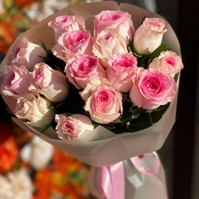 Букет из 15 розовых роз Кения (40 см) в Павловском Посаде