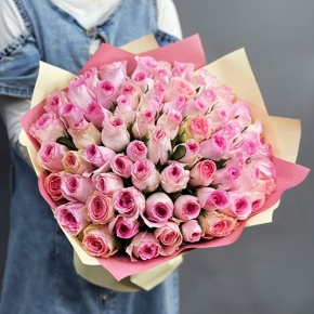 Букет из 75 розовых роз кения (40 см) в Павловском Посаде