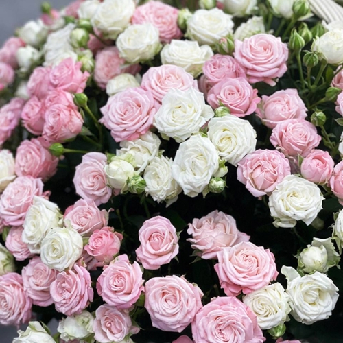 Композиция в корзине из 101 кустовой пионовидной розы в Павловском Посаде